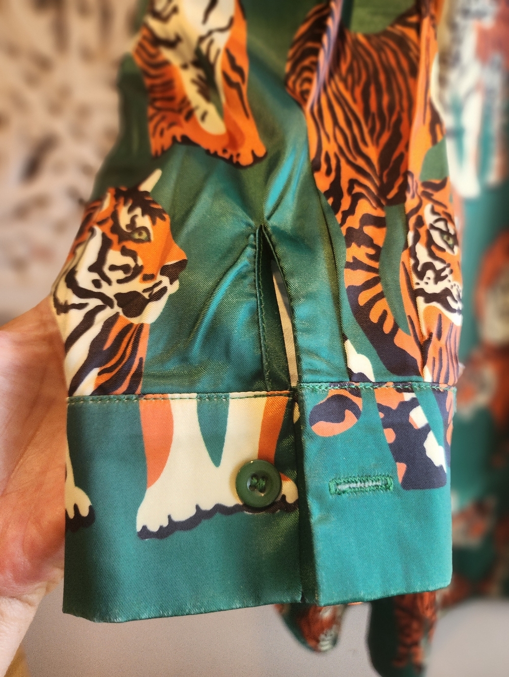 DRESS IN LALA TIGER PRINT ROYAL SATIN TOP IN EMERALD SIZE XXL NWOT - Picture 4 of 16